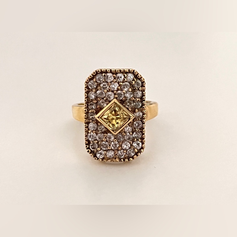 925 Sterling Silver Gold-Tone Pavé Statement Ring Size 6